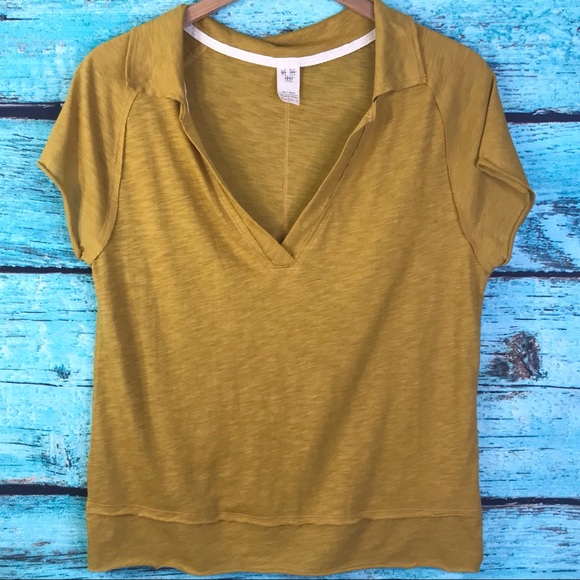 Free People Tops - We The Free People Mustard Green Collared V Tee